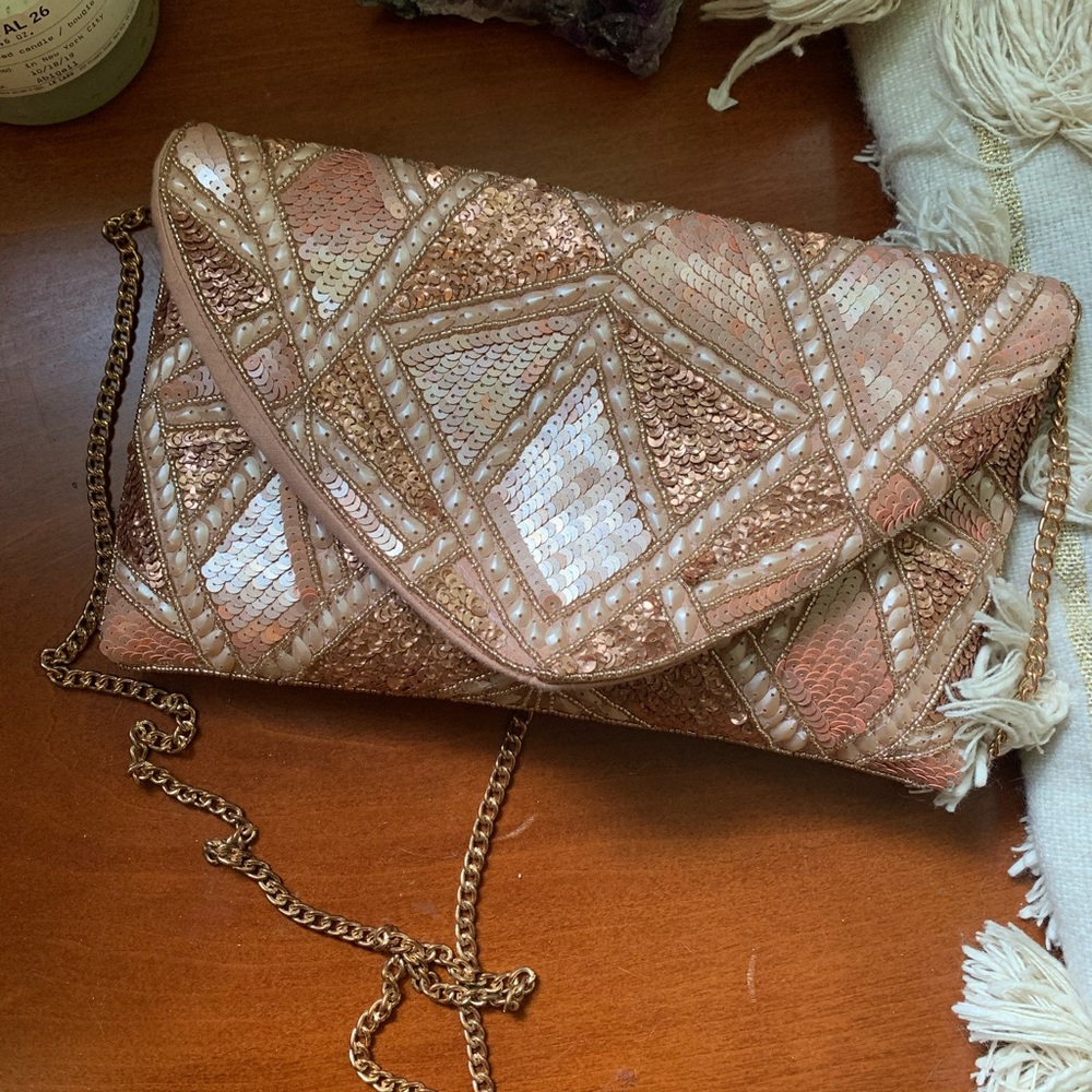 Pink and Cream Beaded Clutch